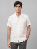 R&B Men Beige Floral Print Resort Collar Short Sleeves Regular Fit Shirt