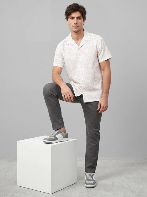 R&B Men Beige Floral Print Resort Collar Short Sleeves Regular Fit Shirt