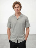 R&B Men Green Textured Resort Collar Short Sleeves Regular Fit Shirt