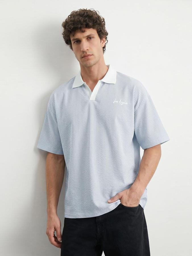 R&B Blue Men Striped Short Sleeves Tshirt