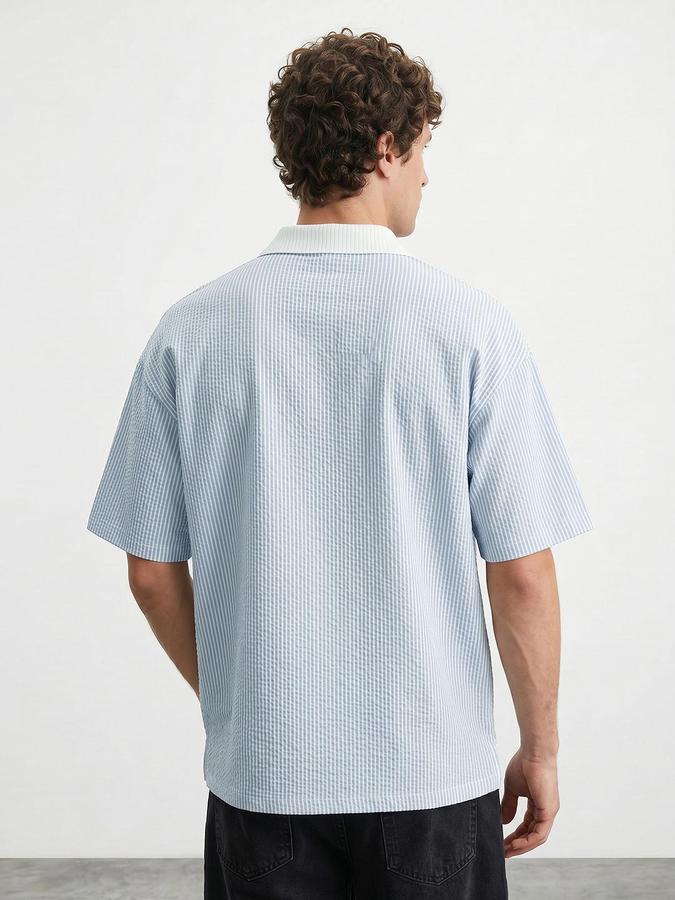 R&B Blue Men Striped Short Sleeves Tshirt