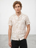 R&B Men Beige Abstract Print Resort Collar Short Sleeves Regular Fit Shirt
