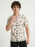 R&B Men Beige Floral Print Resort Collar Short Sleeves Regular Fit Shirt